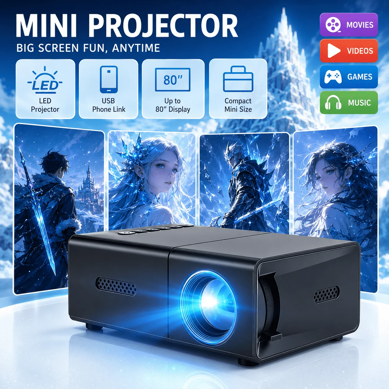 Android Tablet Gaming Accessories - Mini tragbarer Projektor, kompatibel mit Heimkino